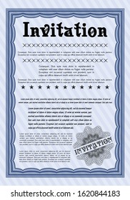 Blue Vintage invitation. Easy to print. Money design. Detailed. 