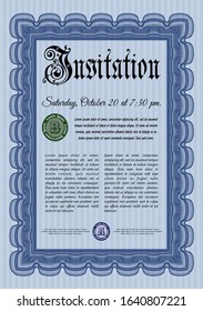 Blue Vintage invitation. Easy to print. Vector illustration. Perfect design. 