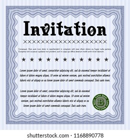 Blue Vintage invitation. Elegant design. Vector illustration. With complex linear background. 
