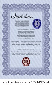 Blue Vintage invitation. Elegant design. Vector illustration. Complex background. 