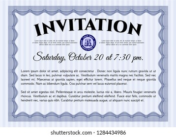 Blue Vintage invitation. Elegant design. With linear background. Customizable, Easy to edit and change colors. 