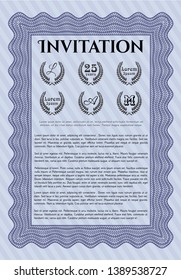 Blue Vintage invitation. Elegant design. With complex linear background. Customizable, Easy to edit and change colors. 