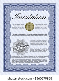 Blue Vintage invitation. Excellent design. Detailed. With guilloche pattern. 
