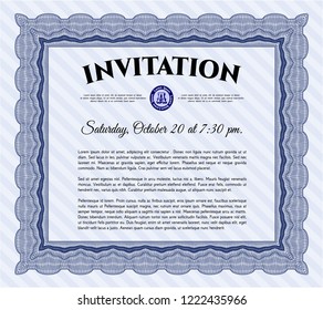 Blue Vintage invitation. With great quality guilloche pattern. Customizable, Easy to edit and change colors. Superior design. 