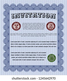 Blue Vintage invitation. With great quality guilloche pattern. Customizable, Easy to edit and change colors. Beauty design. 