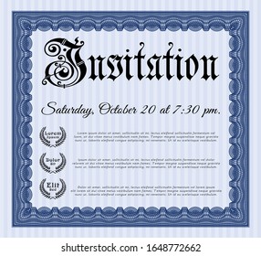 Blue Vintage invitation. With great quality guilloche pattern. Detailed. Lovely design. 