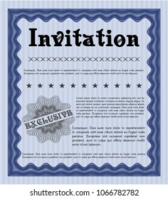 Blue Vintage invitation. With guilloche pattern and background. Cordial design. Vector illustration. 