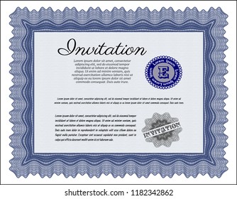 Blue Vintage invitation. With guilloche pattern and background. Customizable, Easy to edit and change colors. Nice design. 