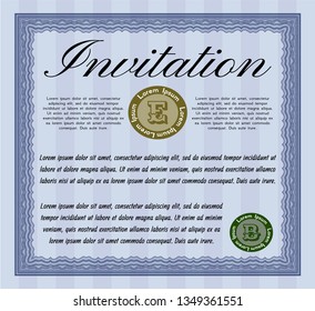 Blue Vintage invitation. With guilloche pattern. Money design. Customizable, Easy to edit and change colors. 
