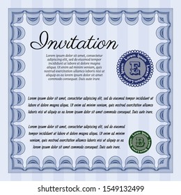 Blue Vintage invitation. With guilloche pattern and background. Customizable, Easy to edit and change colors. Beauty design. 