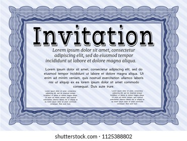 Blue Vintage invitation. With linear background. Detailed. Artistry design. 