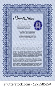 Blue Vintage invitation. With linear background. Artistry design. Customizable, Easy to edit and change colors. 