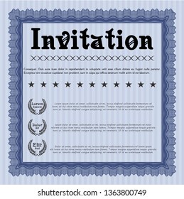 Blue Vintage invitation. With linear background. Perfect design. Vector illustration. 