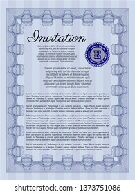 Blue Vintage invitation. With linear background. Vector illustration. Money design. 
