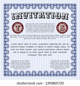 Blue Vintage invitation. With linear background. Retro design. Detailed. 