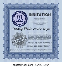 Blue Vintage invitation. With linear background. Money Pattern. Detailed. 