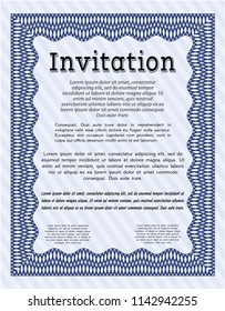 Blue Vintage invitation. Money design. Printer friendly. Detailed. 