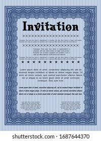 Blue Vintage invitation. Money design. Vector illustration. With complex linear background. 