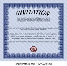 Blue Vintage invitation. Money Pattern design. Detailed. With great quality guilloche pattern. 
