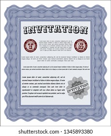 Blue Vintage invitation. Money Pattern design. Printer friendly. Vector illustration. 