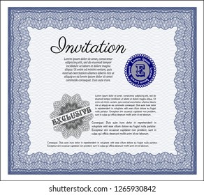 Blue Vintage invitation. Money style design. Vector illustration. With linear background. 