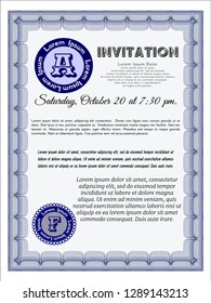Blue Vintage invitation. Money style design. Complex background. Detailed. 