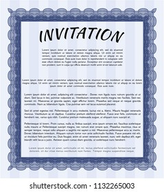 Blue Vintage invitation. Nice design. Printer friendly. Vector illustration. 