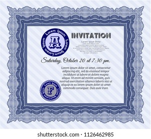 Blue Vintage invitation. Perfect design. Printer friendly. Detailed. 