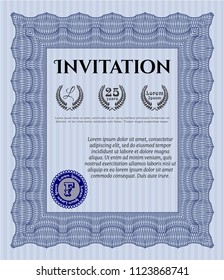 Blue Vintage invitation. Printer friendly. Nice design. Detailed. 