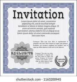 Blue Vintage invitation. Printer friendly. Detailed. Money Pattern design. 