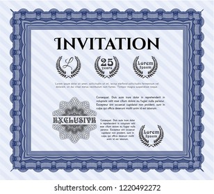 Blue Vintage invitation. Printer friendly. Detailed. Sophisticated design. 
