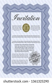 Blue Vintage invitation. Printer friendly. Vector illustration. Elegant design. 