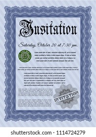 Blue Vintage invitation. With quality background. Vector illustration. Beauty design. 