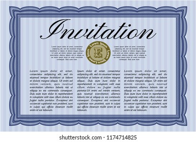 Blue Vintage invitation. With quality background. Vector illustration. Money style design. 