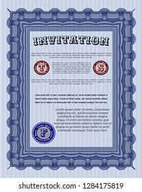 Blue Vintage invitation. With quality background. Retro design. Vector illustration. 