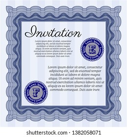 Blue Vintage invitation. With quality background. Excellent design. Customizable, Easy to edit and change colors. 