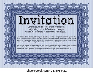 Blue Vintage invitation. Retro design. Customizable, Easy to edit and change colors. With linear background. 