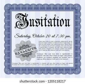 Blue Vintage invitation. Retro design. With guilloche pattern. Detailed. 