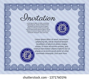 Blue Vintage invitation. Retro design. Detailed. Complex background. 