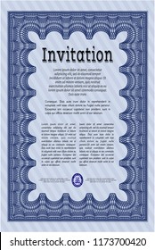 Blue Vintage invitation. Sophisticated design. Vector illustration. With complex background. 
