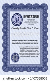 Blue Vintage invitation. Superior design. Customizable, Easy to edit and change colors. Complex background. 