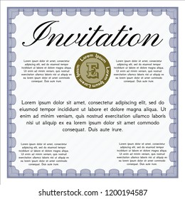 Blue Vintage invitation template. Artistry design. With linear background. Vector illustration. 