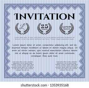 Blue Vintage invitation template. Artistry design. Vector illustration. With complex linear background. 