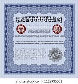 Blue Vintage invitation template. With background. Detailed. Artistry design. 