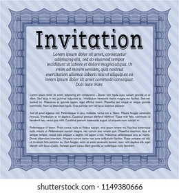 Blue Vintage invitation template. With background. Vector illustration. Money style design. 