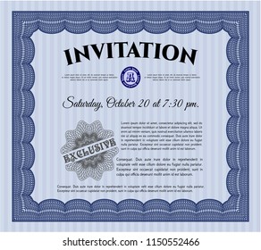 Blue Vintage invitation template. Beauty design. With great quality guilloche pattern. Customizable, Easy to edit and change colors. 