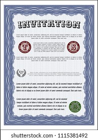 Blue Vintage invitation template. Complex background. Detailed. Nice design. 