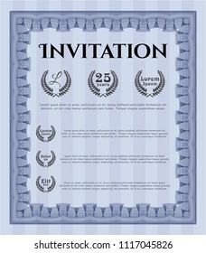 Blue Vintage invitation template. With complex linear background. Customizable, Easy to edit and change colors. Good design. 