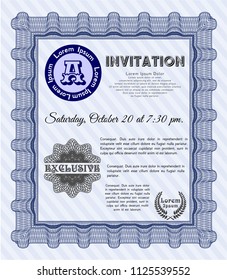 Blue Vintage invitation template. With complex background. Vector illustration. Artistry design. 