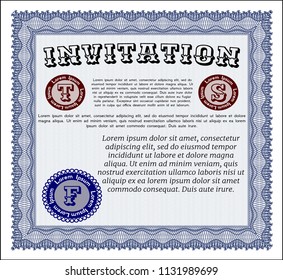 Blue Vintage invitation template. Complex background. Detailed. Artistry design. 